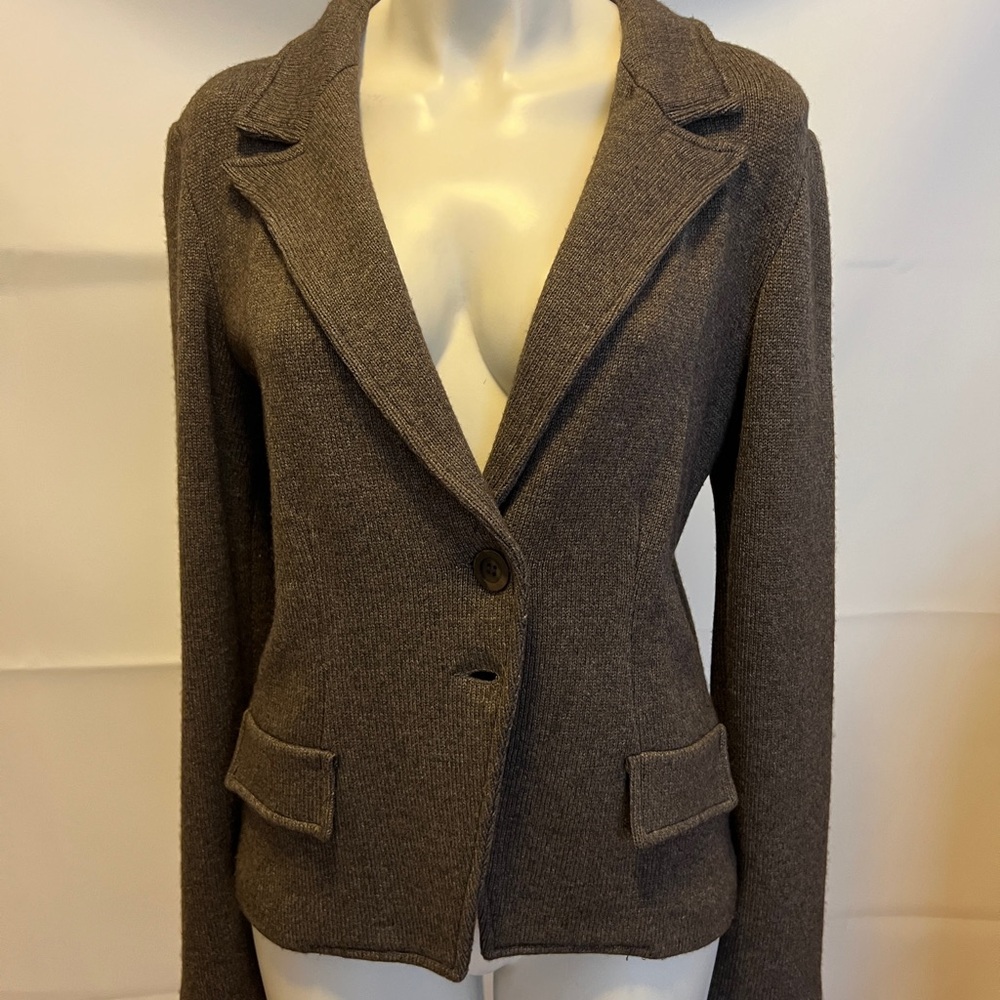 Italian Brown Wool Knit Blazer with Notched Lapels - Best Offer